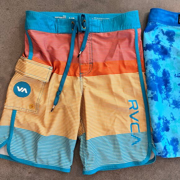 Hurley Blue RVCA color block stripe swim trunk board shorts bundle boys 12/26 - Picture 2 of 7